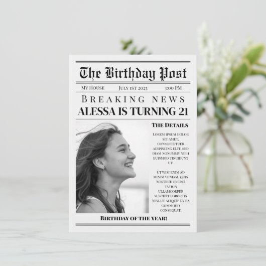 NEWSPAPER BIRTHDAY KAART (Staand voorkant)