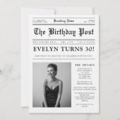 Newspaper Black and White Fun Photo 30th Birthday Kaart (Voorkant)