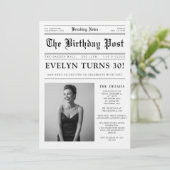 Newspaper Black and White Fun Photo 30th Birthday Kaart (Staand voorkant)