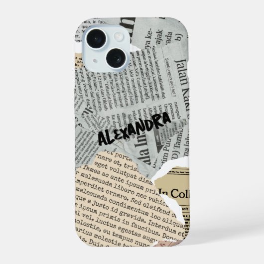 Newspaper collage telefoonhoesje iPhone 15 case (Achterkant)