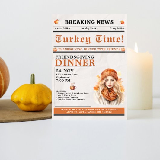Newspaper Friendsgiving Dinner Thanksgiving Fall Kaart