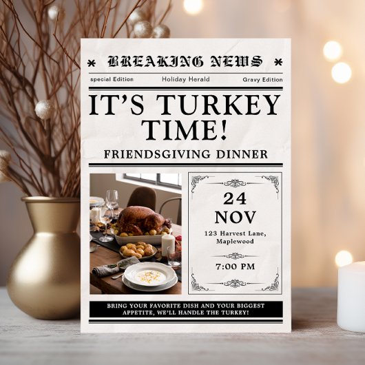 Newspaper Friendsgiving Dinner Thanksgiving Fall Kaart