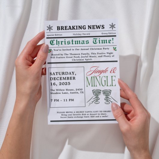 Newspaper Jingle and Mingle Cocktail Christmas  Kaart