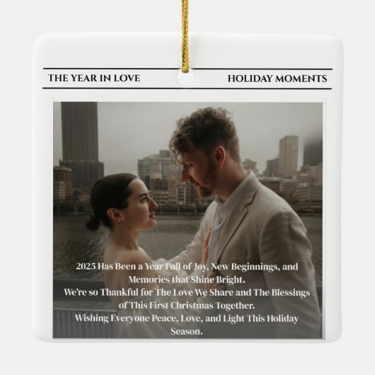 Newspaper Merry and Married Holiday Accents Photo Keramisch Ornament (Achterkant)