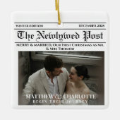 Newspaper Merry and Married Holiday Accents Photo Keramisch Ornament (Voorkant)