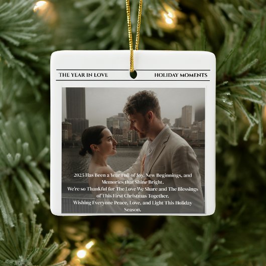 Newspaper Merry and Married Holiday Accents Photo Keramisch Ornament