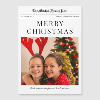 Newspaper Merry Christmas magnetic holiday card