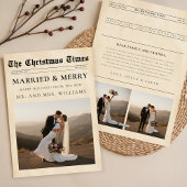 Newspaper Merry & Married Newlywed Photo Christmas Feestdagenkaart