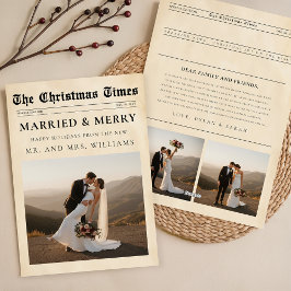 Newspaper Merry & Married Newlywed Photo Christmas Feestdagenkaart