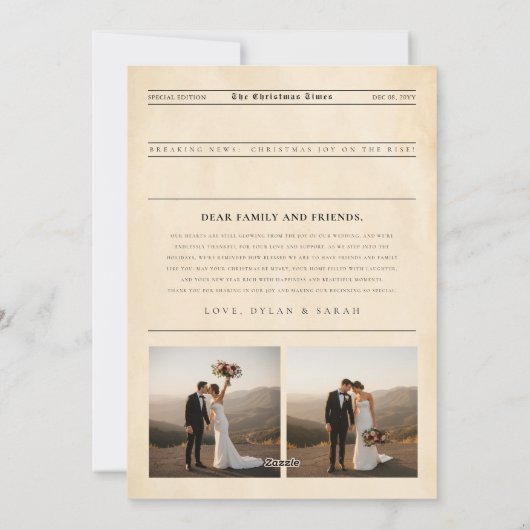 Newspaper Merry & Married Newlywed Photo Christmas Feestdagenkaart (Achterkant)