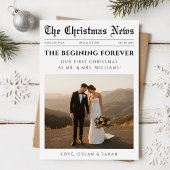 Newspaper Modern Newlywed Wedding Photo Christmas Feestdagenkaart