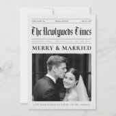 Newspaper Newlywed Black and White Photo Christmas Feestdagenkaart (Voorkant)