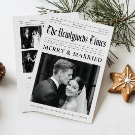 Newspaper Newlywed Black and White Photo Christmas Feestdagenkaart