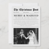 Newspaper Newlywed Black & White Photo Christmas Feestdagenkaart (Voorkant)