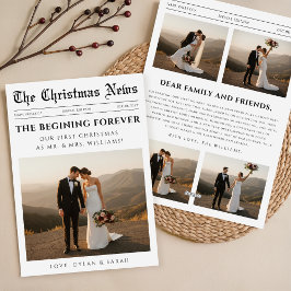 Newspaper Newlywed Couple Wedding Photo Christmas Feestdagenkaart