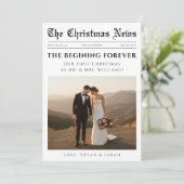 Newspaper Newlywed Couple Wedding Photo Christmas Feestdagenkaart (Staand voorkant)