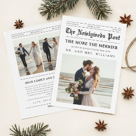 Newspaper Newlywed Romantic Couple Photo Christmas Feestdagenkaart