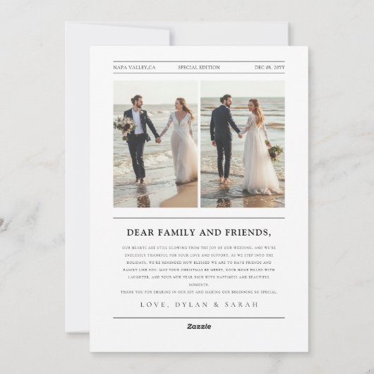 Newspaper Newlywed Romantic Couple Photo Christmas Feestdagenkaart (Achterkant)