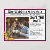 Newspaper Photo Style Save The Date, Maroon & Gold Aankondigingskaart (Voorkant)