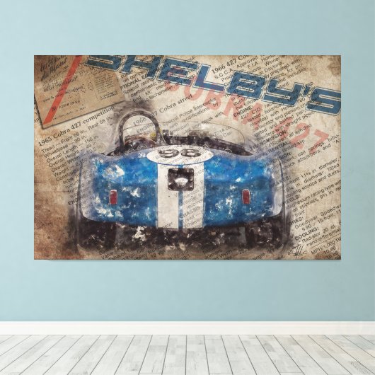 Newspaper Shelby Cobra 427 Canvas Afdruk (Insitu (Houten vloer))