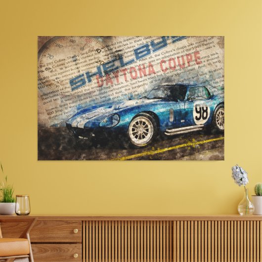 Newspaper Shelby Daytona Coupe 2 Canvas Afdruk (Insitu (Woonkamer))