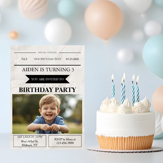 Newspaper Style Custom Photo Birthday Kaart