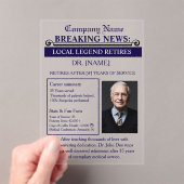 Newspaper Style Doctor Retirement Card | Custom Acryl Uitnodigingen (Insitu (Draagbaar))