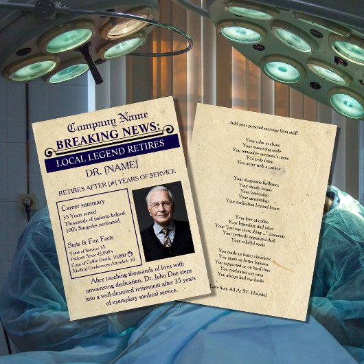 Newspaper Style Doctor Retirement Card | Custom Kaart