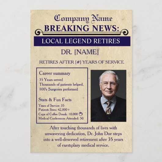 Newspaper Style Doctor Retirement Card | Custom Kaart (Voorkant)