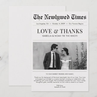Newspaper Style Newlywed Wedding Thank You Bedankkaart