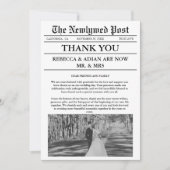 Newspaper Style Unique Photo Wedding Thank You Kaart (Voorkant)