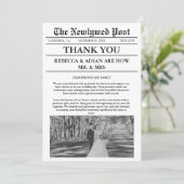 Newspaper Style Unique Photo Wedding Thank You Kaart (Staand voorkant)