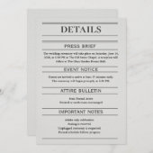 Newspaper-Style Wedding Details Card (Voorkant / Achterkant)