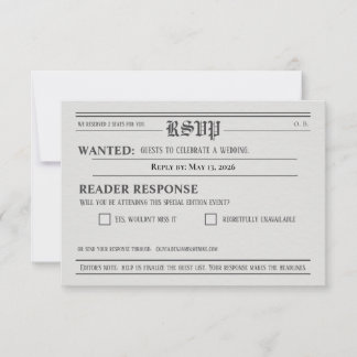 Newspaper-Style Wedding RSVP Response card Kaartje