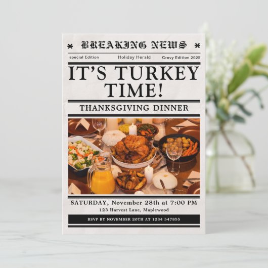 Newspaper Thanksgiving Dinner Fall  Kaart (Staand voorkant)