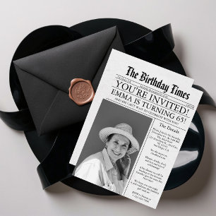 Newspaper Unique Fun 65th Birthday Photo Party Kaart