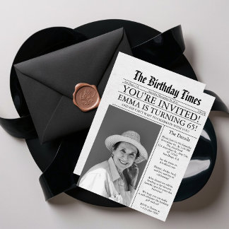 Newspaper Unique Fun 65th Birthday Photo Party Kaart