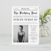 Newspaper Unique Fun Photo 30th Birthday Party Kaart (Staand voorkant)