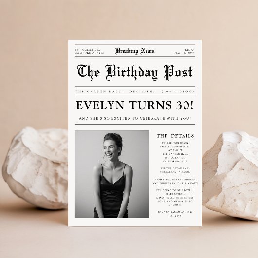 Newspaper Unique Fun Photo 30th Birthday Party Kaart