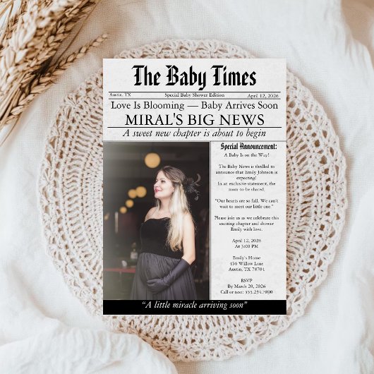 Newspaper Unique Fun Photo aesthetic Baby Shower Kaart