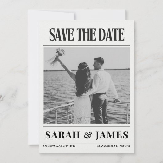 Newspaper Unique Photo Wedding Save The Date (Voorkant)