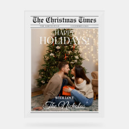 Newspaper What A Year Black White Photo Christmas Acryl Bord