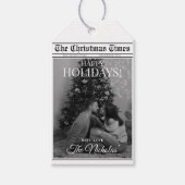 Newspaper What A Year Black White Photo Christmas Cadeaulabel (Voorkant)
