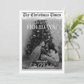 Newspaper What A Year Black White Photo Christmas Feestdagenkaart (Staand voorkant)