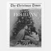 Newspaper What A Year Black White Photo Christmas Fleece Deken (Voorkant)