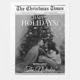 Newspaper What A Year Black White Photo Christmas Fleece Deken