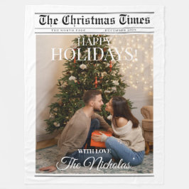 Newspaper What A Year Black White Photo Christmas Fleece Deken