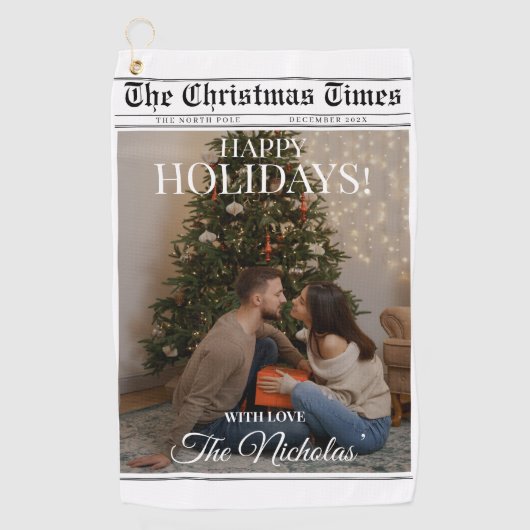 Newspaper What A Year Black White Photo Christmas Golfhanddoek (Voorkant)