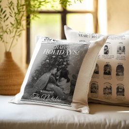 Newspaper What A Year Black White Photo Christmas Kussen