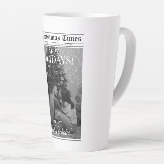 Newspaper What A Year Black White Photo Christmas Latte Mok (Rechterhoek)